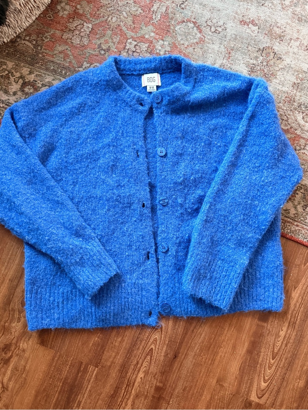 BDG Royal Blue Fuzzy Button Front Cardigan